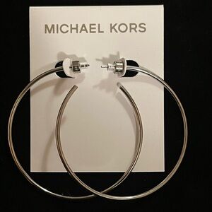 NEW - Michael Kors Stainless Steel Silver 6cm 60mm Large Hoop Earrings Post Back